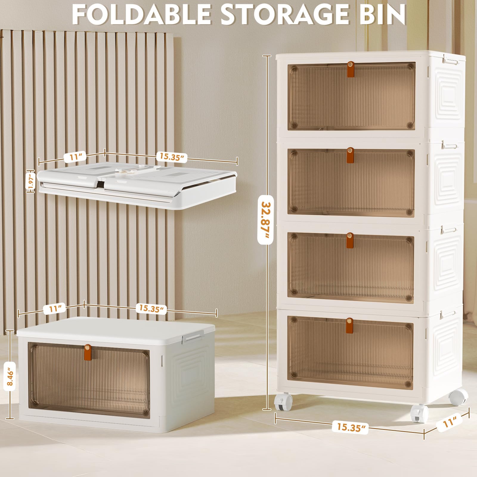 Stackable Storage Bins With Lids Collapsible Plastic Cabinet YUFUL
